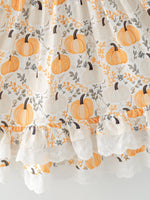 Rylee Faith Designs - Fall Orange Girls Pumpkin Patch Pockets Dress Lace Trim - alternate view 3