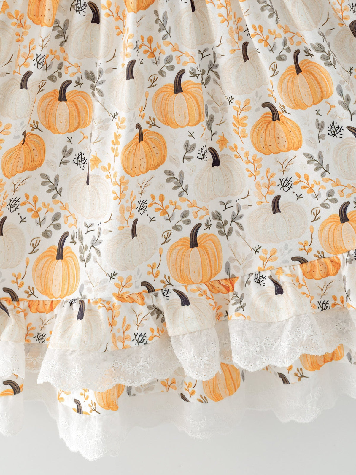Rylee Faith Designs - Fall Orange Girls Pumpkin Patch Pockets Dress Lace Trim - alternate view 3