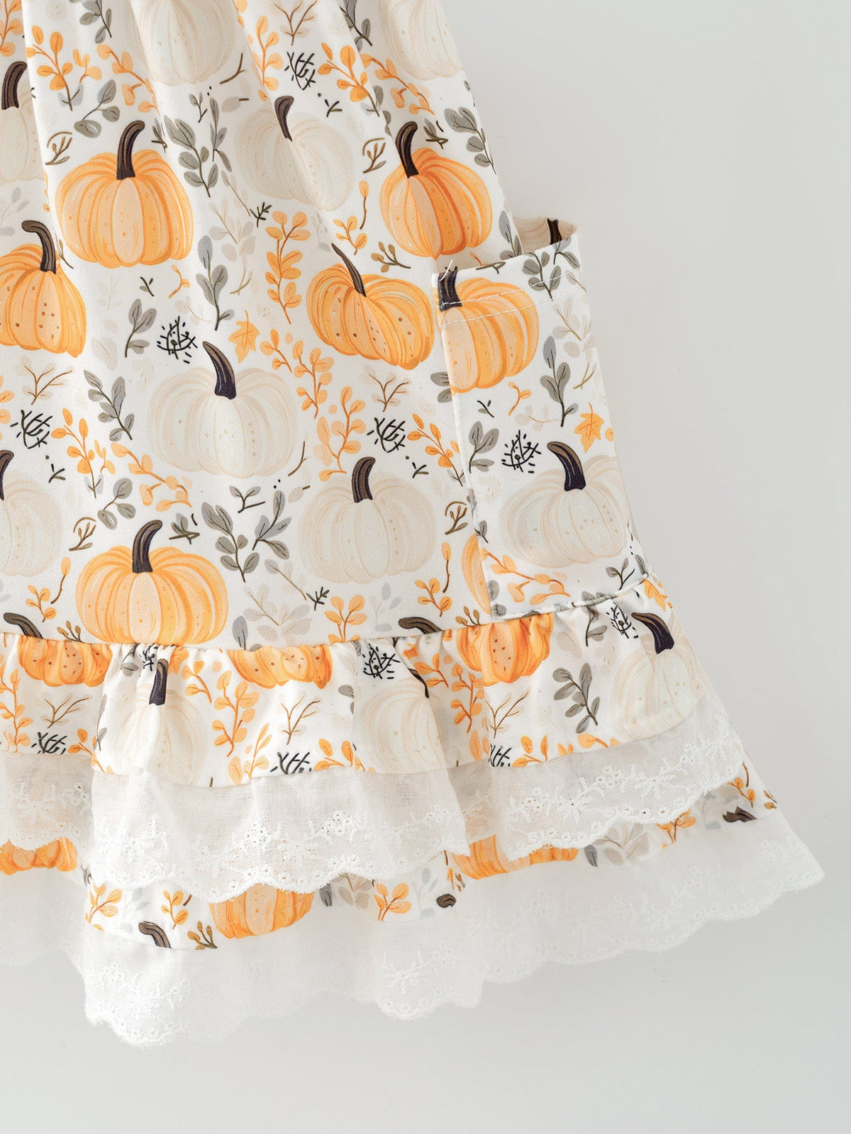 Rylee Faith Designs - Fall Orange Girls Pumpkin Patch Pockets Dress Lace Trim - alternate view 5
