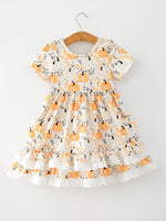 Rylee Faith Designs - Fall Orange Girls Pumpkin Patch Pockets Dress Lace Trim