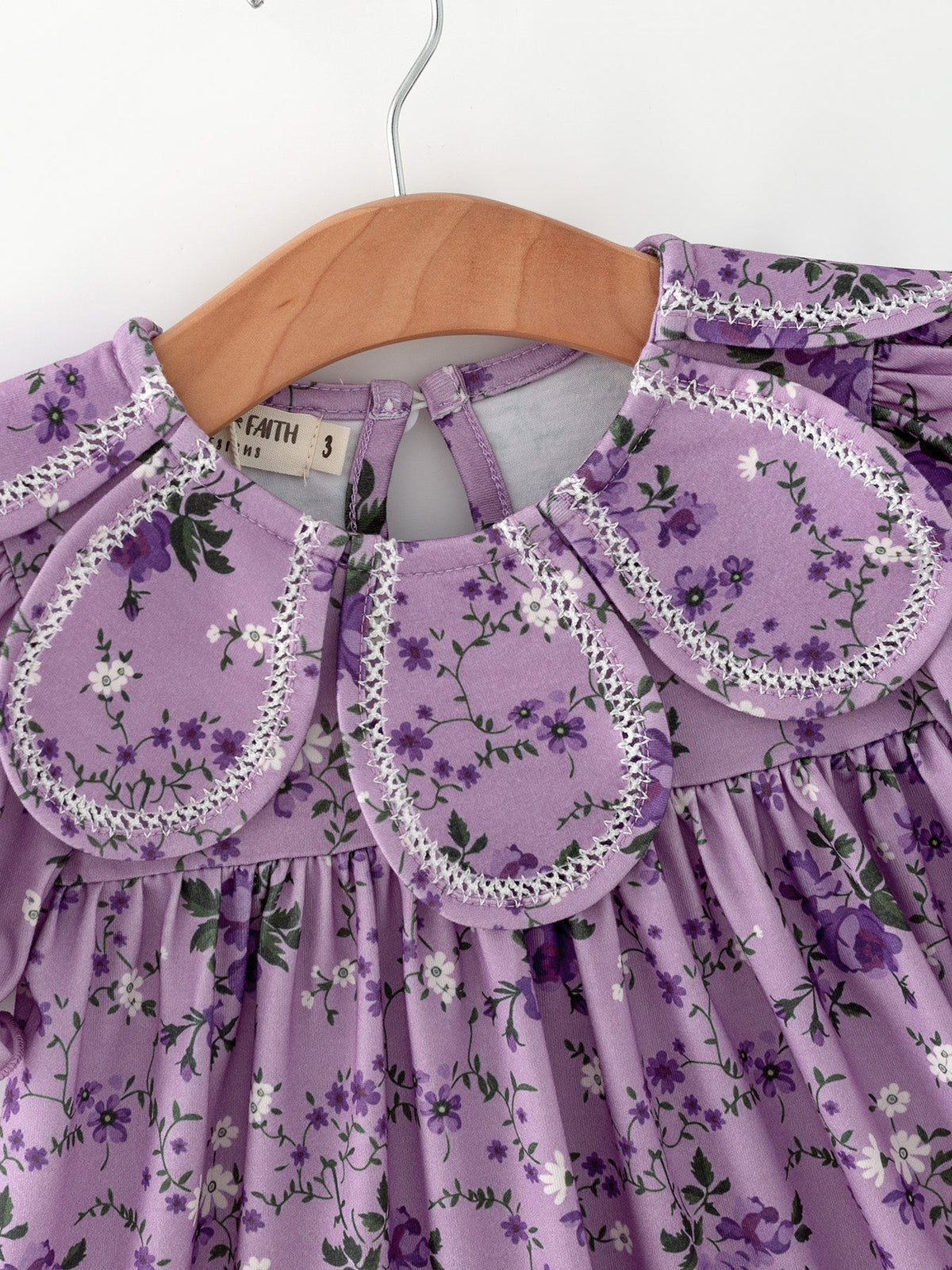 Rylee Faith Designs - Purple Floral Girls Dress Bow Petal Collar Ruffle Hem Dress - alternate view 4