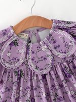 Rylee Faith Designs - Purple Floral Girls Dress Bow Petal Collar Ruffle Hem Dress - alternate view 4