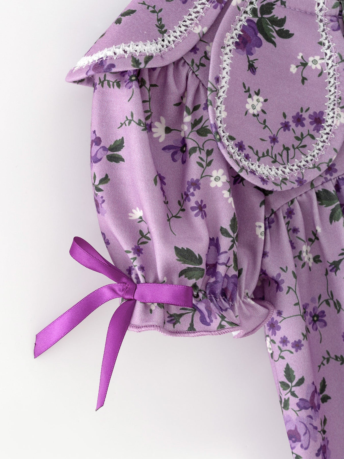 Rylee Faith Designs - Purple Floral Girls Dress Bow Petal Collar Ruffle Hem Dress - alternate view 5