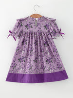 Rylee Faith Designs - Purple Floral Girls Dress Bow Petal Collar Ruffle Hem Dress - alternate view 2