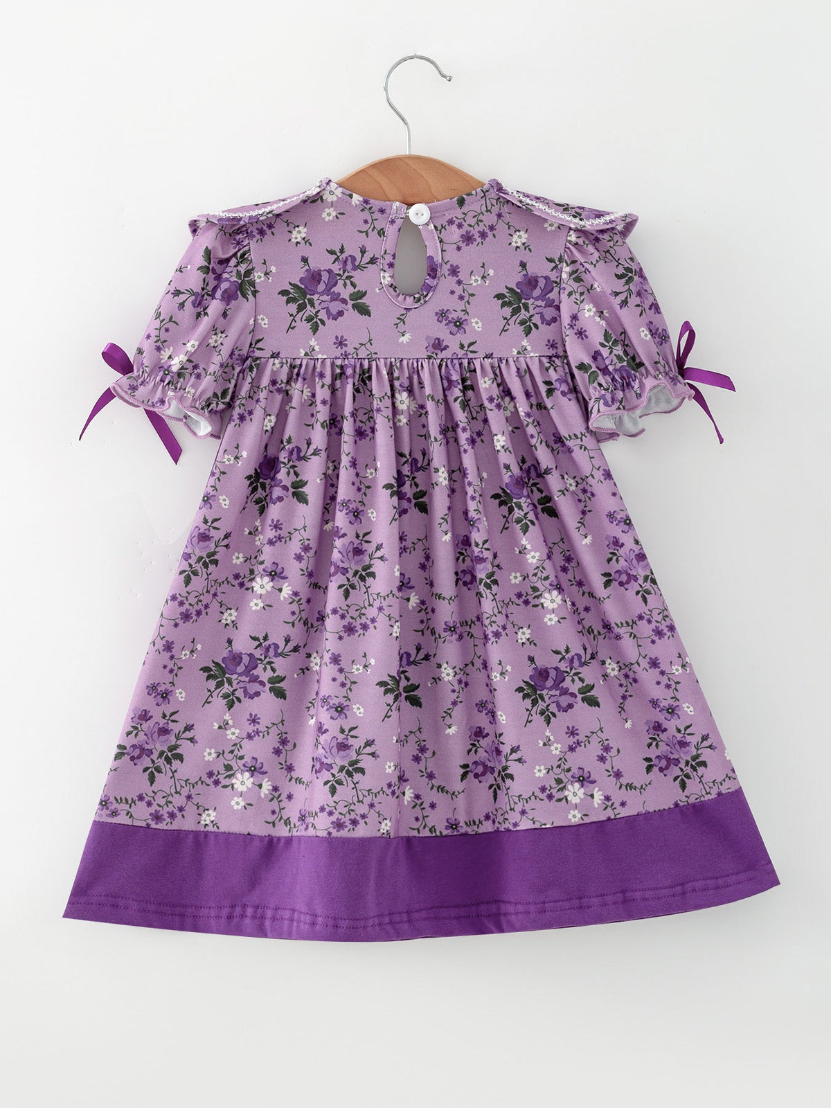 Rylee Faith Designs - Purple Floral Girls Dress Bow Petal Collar Ruffle Hem Dress - alternate view 2