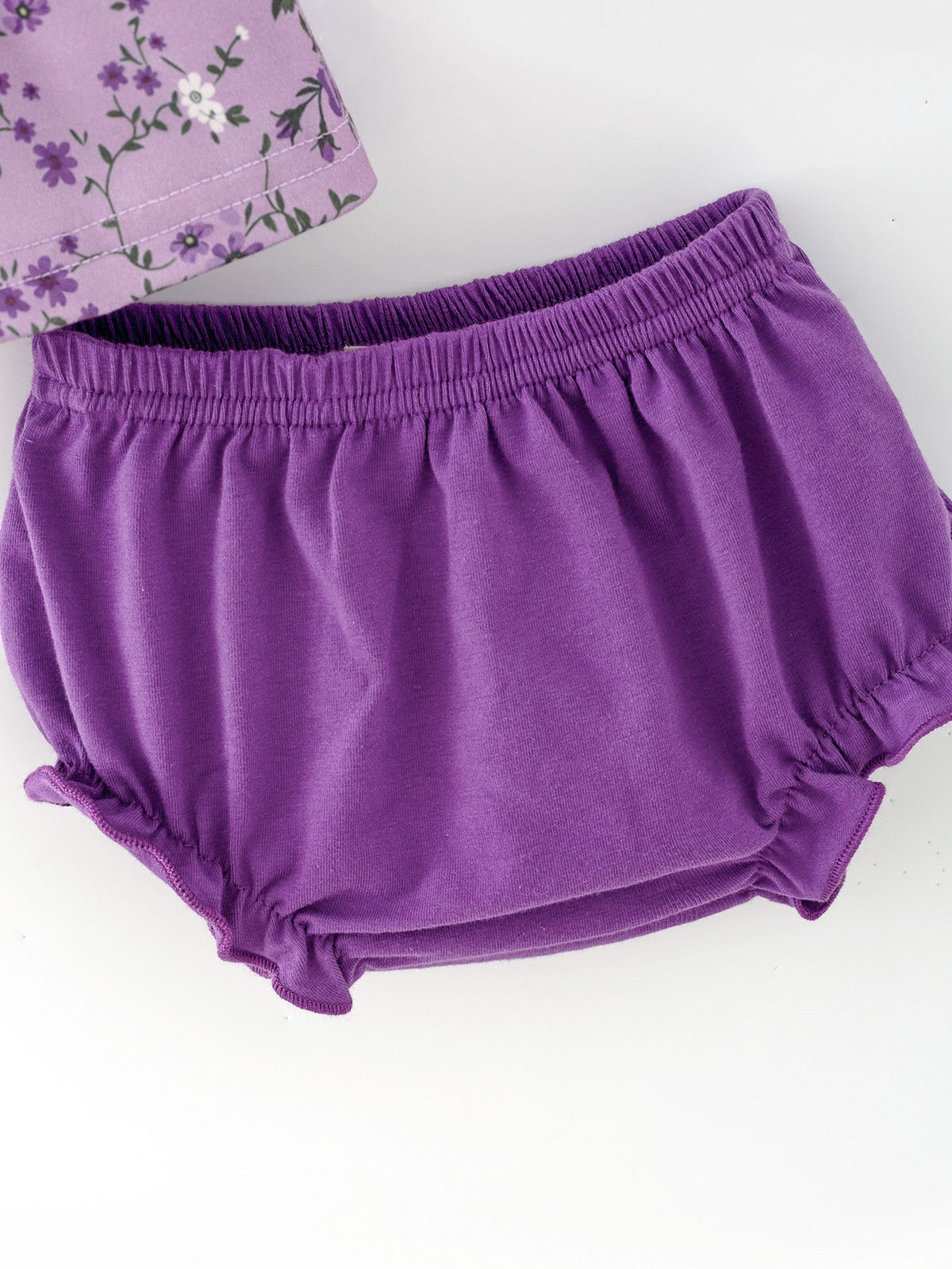 Rylee Faith Designs - Floral Girls Outfit Set Purple Puff Sleeve Top Bloomers Set - alternate view 3