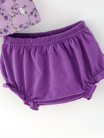 Rylee Faith Designs - Floral Girls Outfit Set Purple Puff Sleeve Top Bloomers Set - alternate view 3