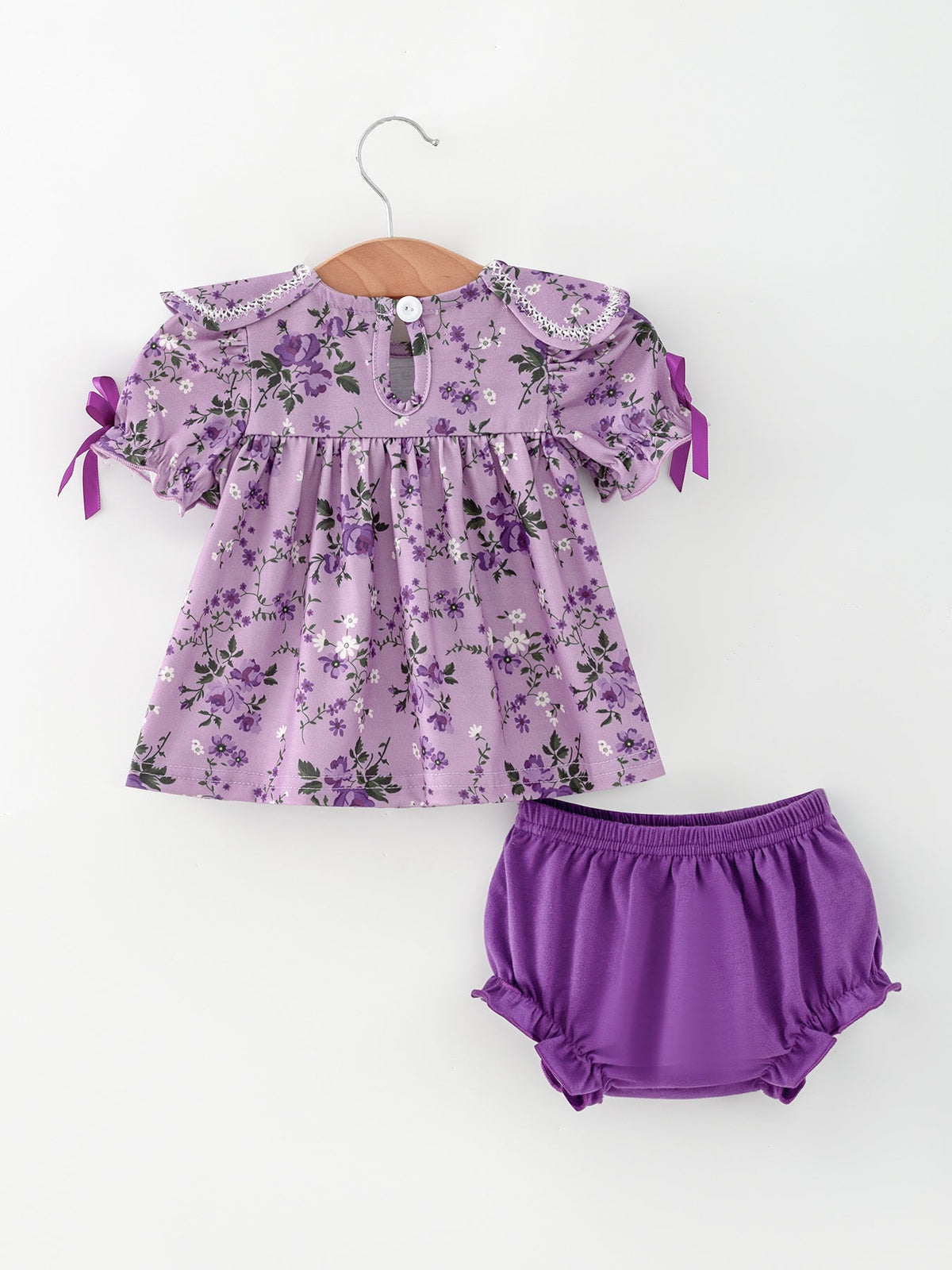Rylee Faith Designs - Floral Girls Outfit Set Purple Puff Sleeve Top Bloomers Set - alternate view 5