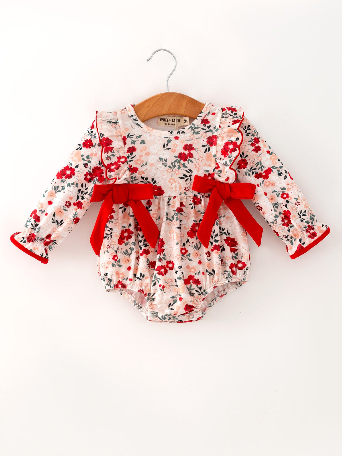 Rylee Faith Designs - Fall Floral Baby Girl Romper Ruffle Bow Long Sleeve