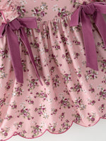 Rylee Faith Designs - Fall Purple Rose Floral Girl Dress Bow Ruffle Long Sleeve Scalloped Hem - alternate view 3