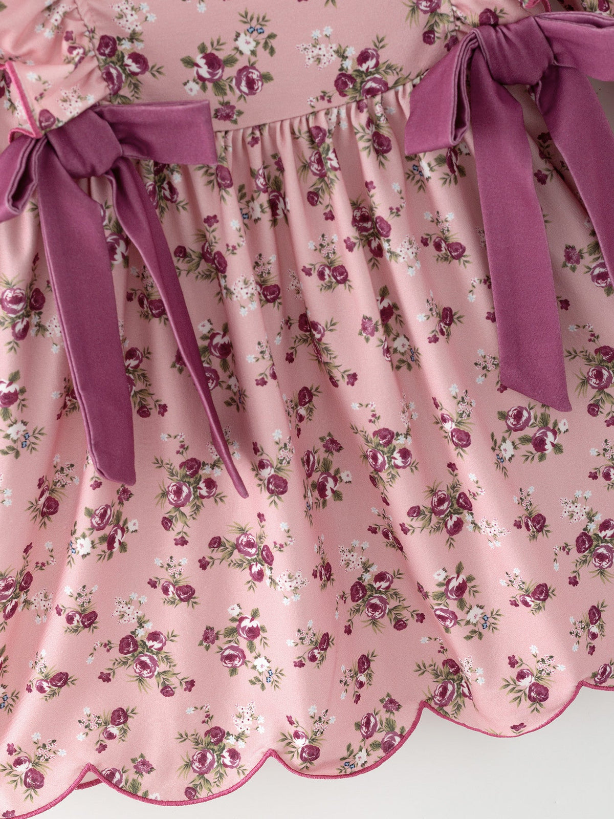 Rylee Faith Designs - Fall Purple Rose Floral Girl Dress Bow Ruffle Long Sleeve Scalloped Hem - alternate view 3