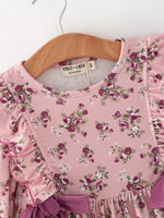 Rylee Faith Designs - Fall Purple Rose Floral Girl Dress Bow Ruffle Long Sleeve Scalloped Hem - alternate view 4