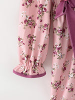 Rylee Faith Designs - Fall Purple Rose Floral Girl Dress Bow Ruffle Long Sleeve Scalloped Hem - alternate view 5