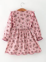 Rylee Faith Designs - Fall Purple Rose Floral Girl Dress Bow Ruffle Long Sleeve Scalloped Hem - alternate view 2