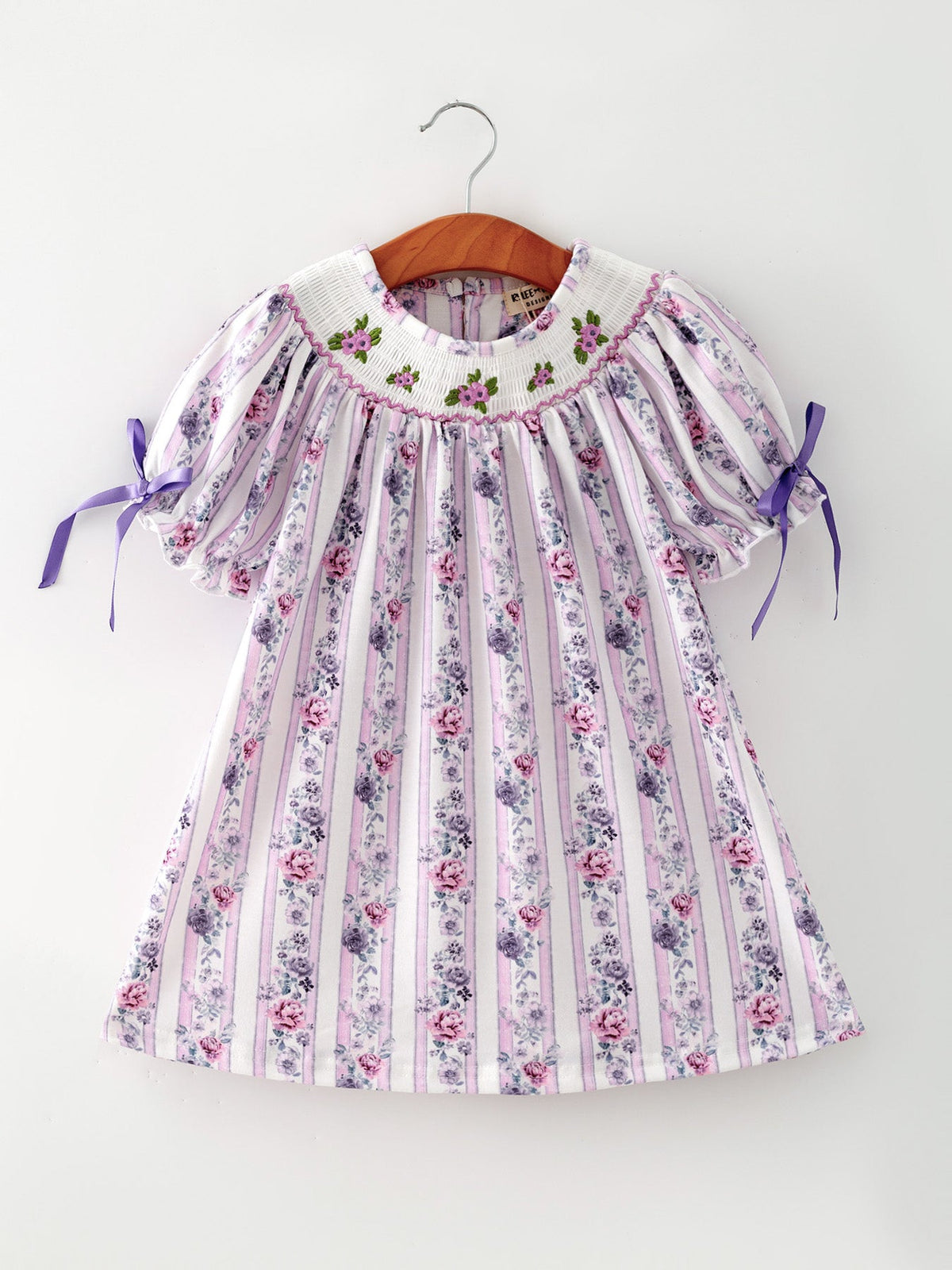Rylee Faith Designs - Fall Purple Floral Smocked Embroidered Girl Dress