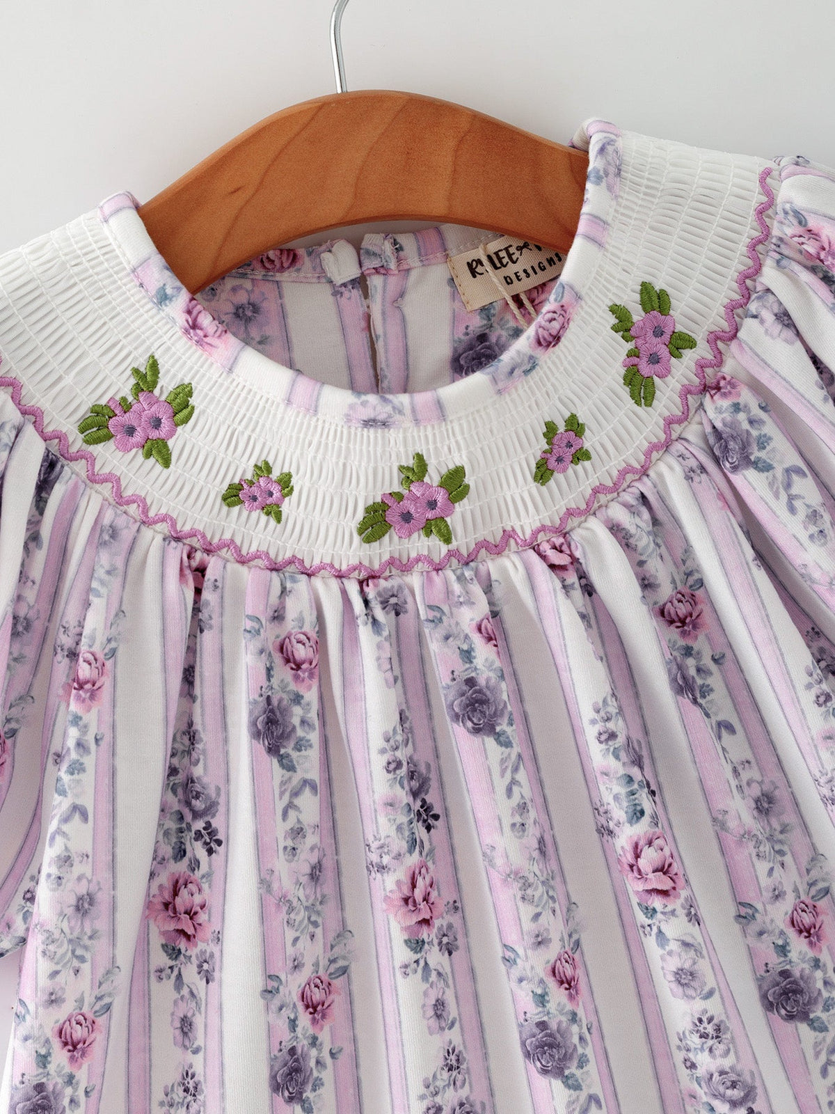Rylee Faith Designs - Fall Purple Floral Smocked Embroidered Girl Dress - alternate view 4