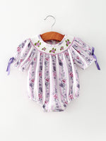 Rylee Faith Designs - Fall Purple Floral Smocked Embroidered Baby Girl Romper
