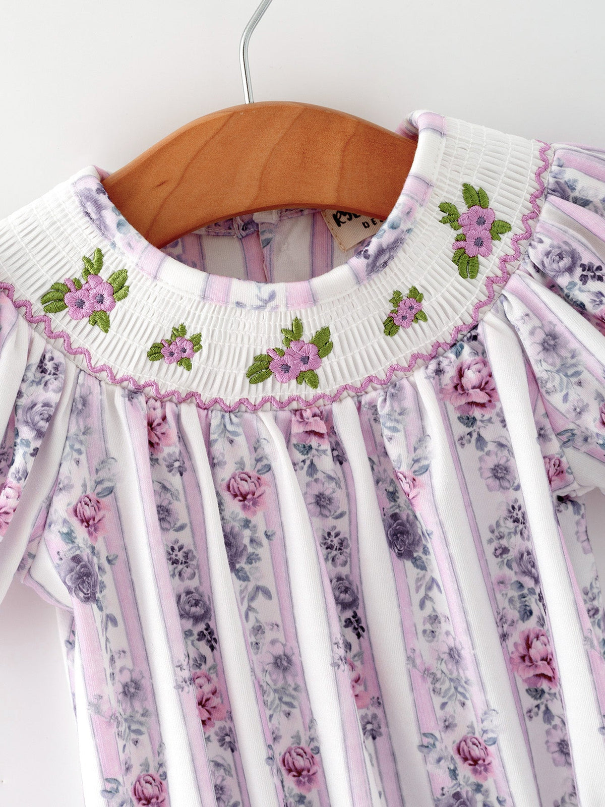 Rylee Faith Designs - Fall Purple Floral Smocked Embroidered Baby Girl Romper - alternate view 3