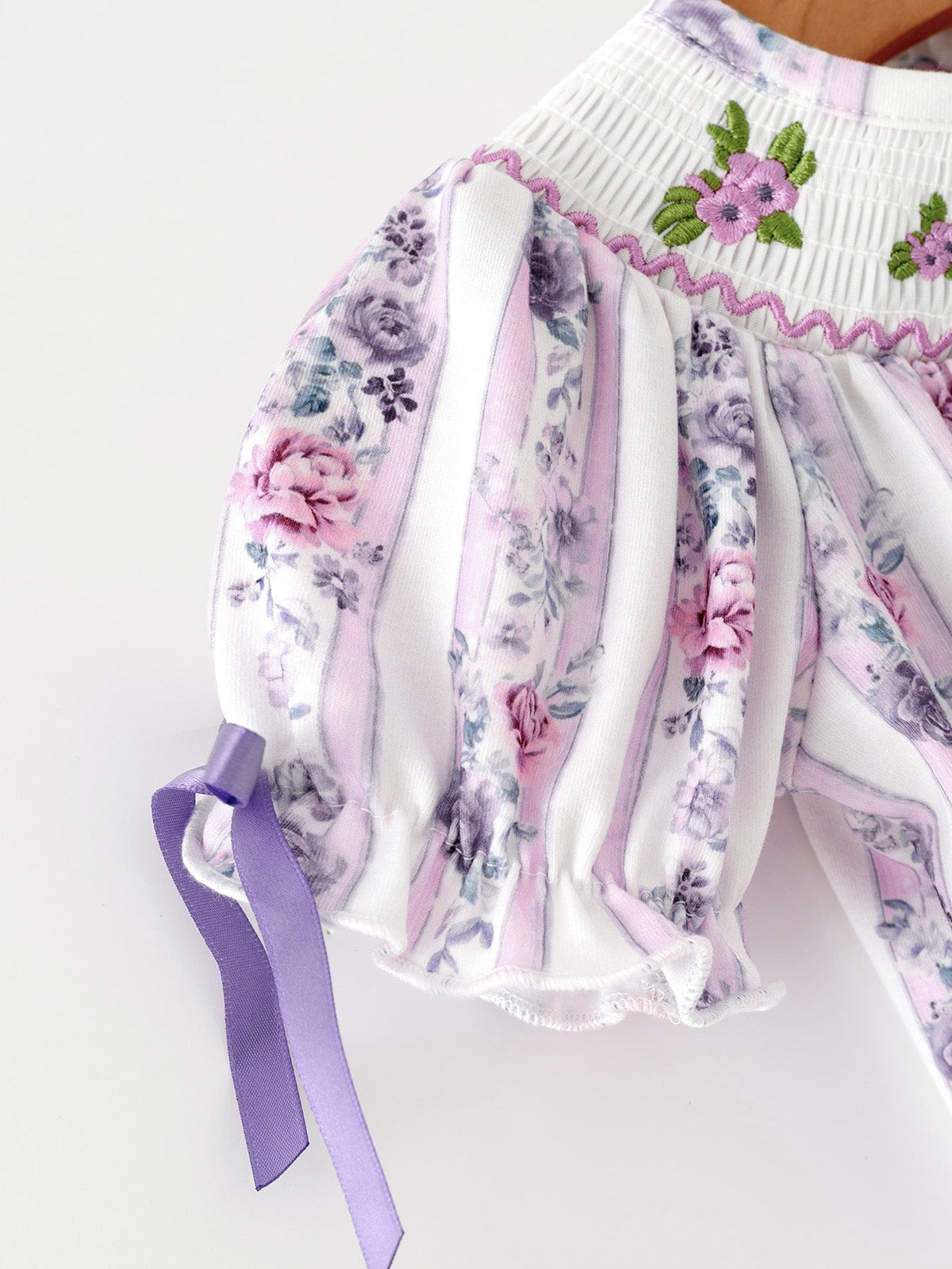 Rylee Faith Designs - Fall Purple Floral Smocked Embroidered Baby Girl Romper - alternate view 5