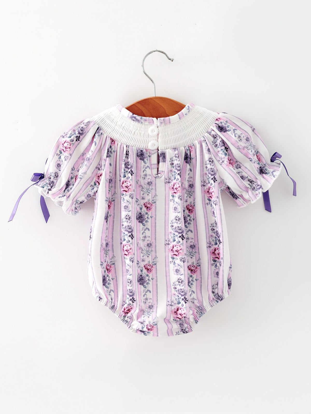Rylee Faith Designs - Fall Purple Floral Smocked Embroidered Baby Girl Romper - alternate view 2