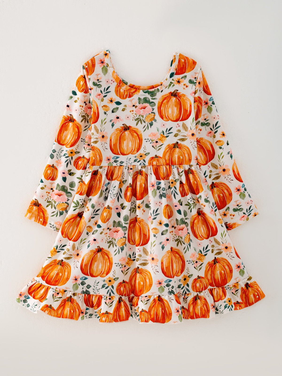 Rylee Faith Designs - Girls FALL Pumpkin Print Long Sleeve Dress - alternate view 2