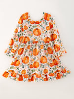 Rylee Faith Designs - Girls FALL Pumpkin Print Long Sleeve Dress - alternate view 3