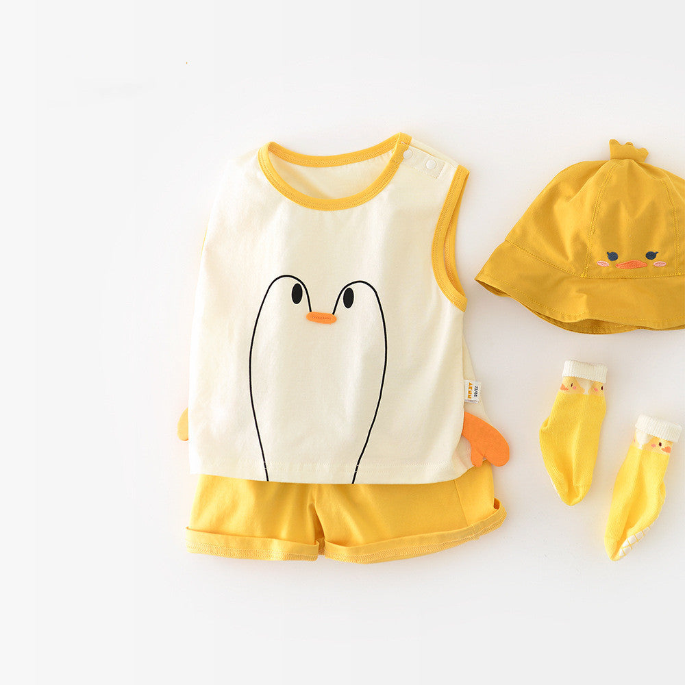 Big White Goose Vest Set Infant And Toddler Cartoon Shorts - Cindi Book