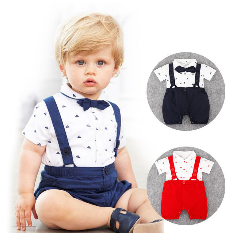 Boy's White Romper Suspender Bow Tie - Cindi Book