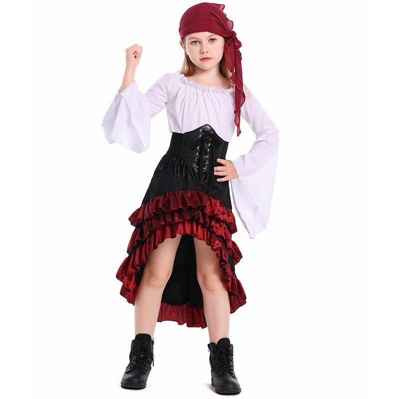 Halloween Retro Front Short Back Long Irregular Ruffled High Waist Dress Up - Cindi Book