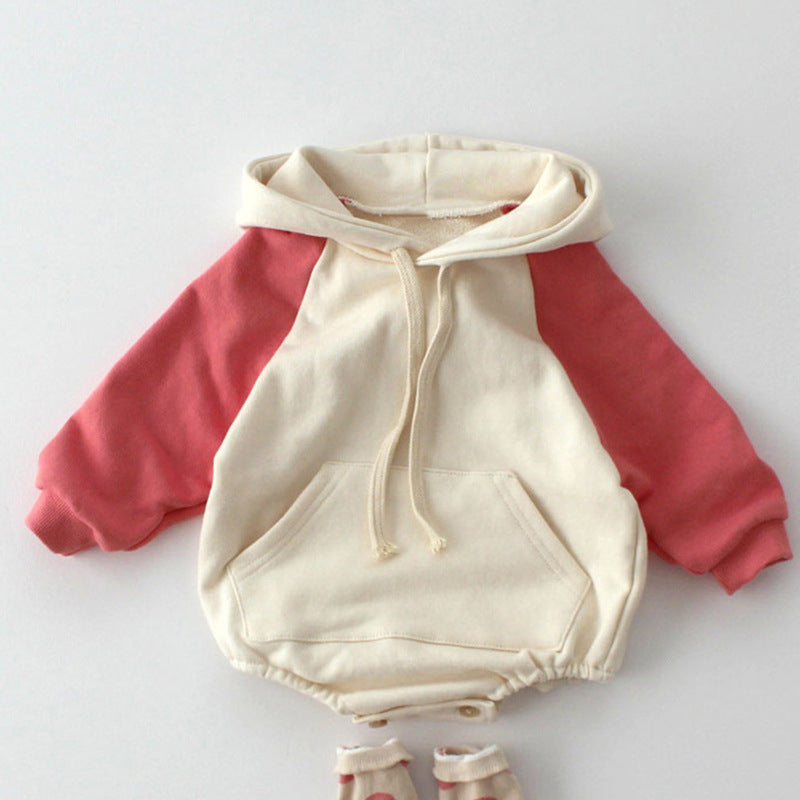 Baby Autumn Jumpsuit with Contrast Sleeves Hooded Sweater