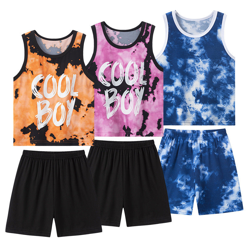 Printed Vest Set Boys and Girls Casual Handsome Sets