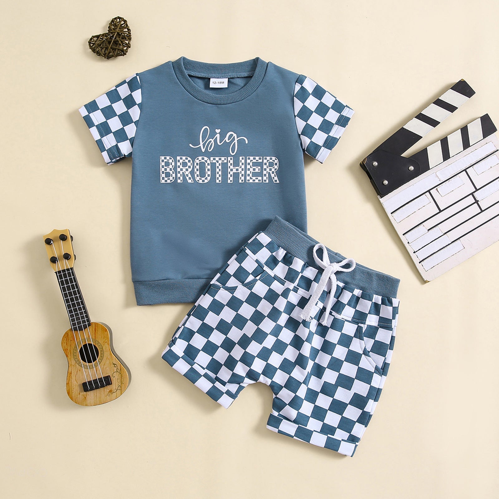 Children's Letter Printed T-shirt Plaid - Cindi Book
