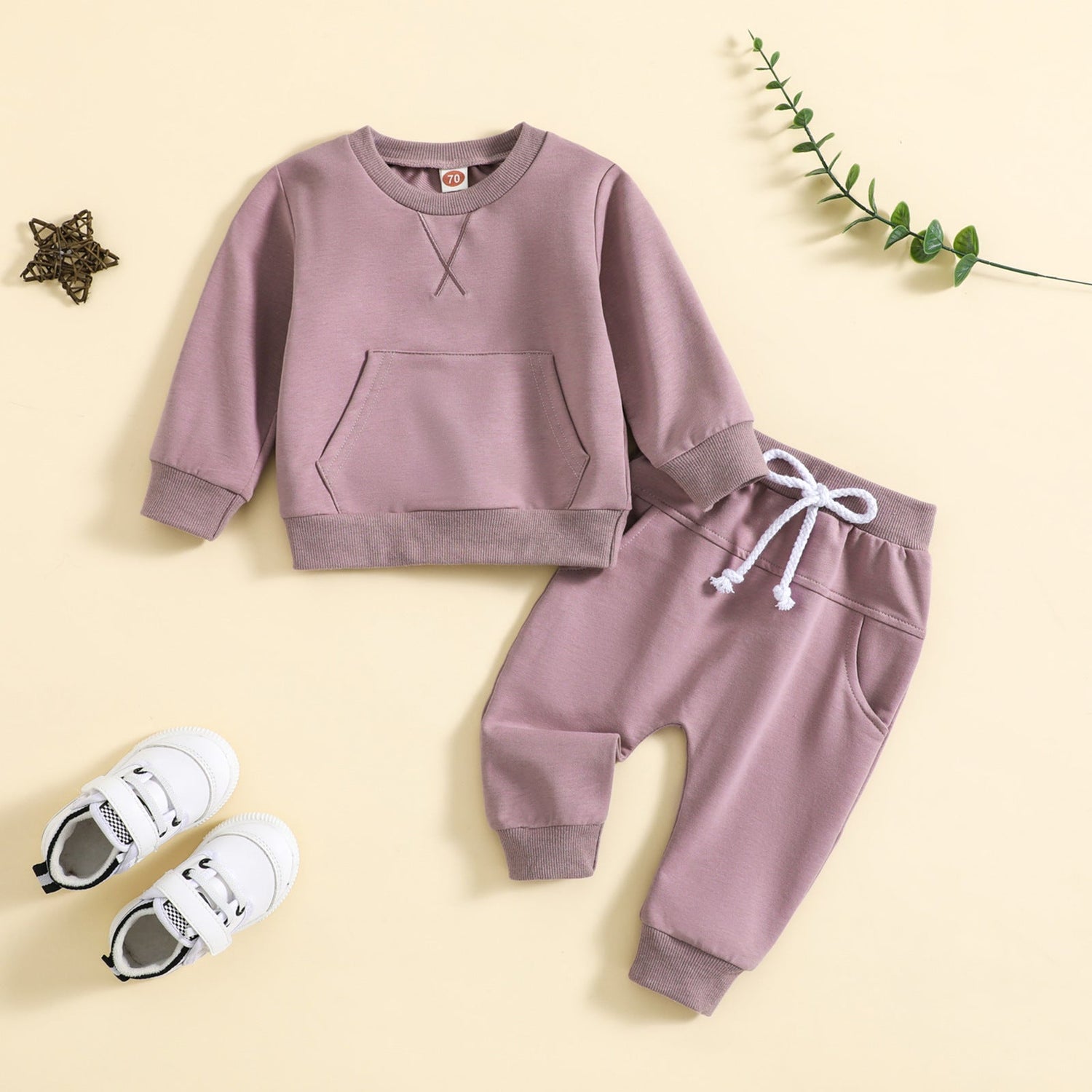 Solid Color Alphabet Embroidery Long Sleeve Sweater and Trousers Two-Piece Set