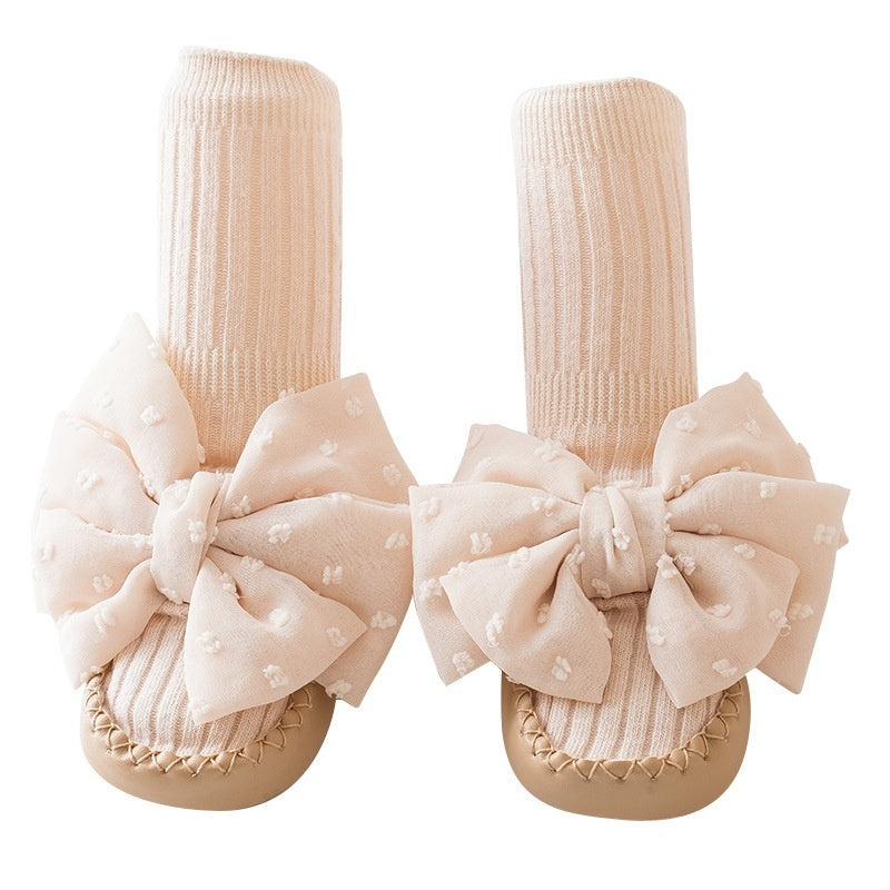 Baby Shoes And Socks Non Slip Leather Soled First Walker Socks With Lace Bow Details - Cindi Book
