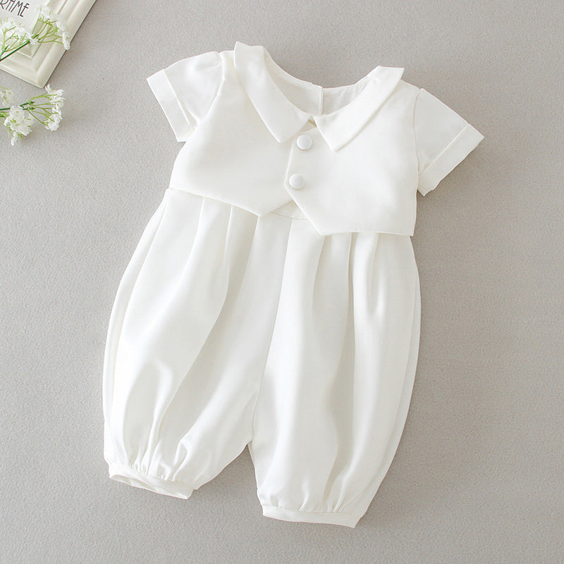 Boy's White Full Moon Full Year Wine Suit With Hat Dress Two-piece Set - Cindi Book