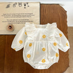 Sweet Daisies Embroidery Rompers Long Sleeve Onesie - Cindi Book