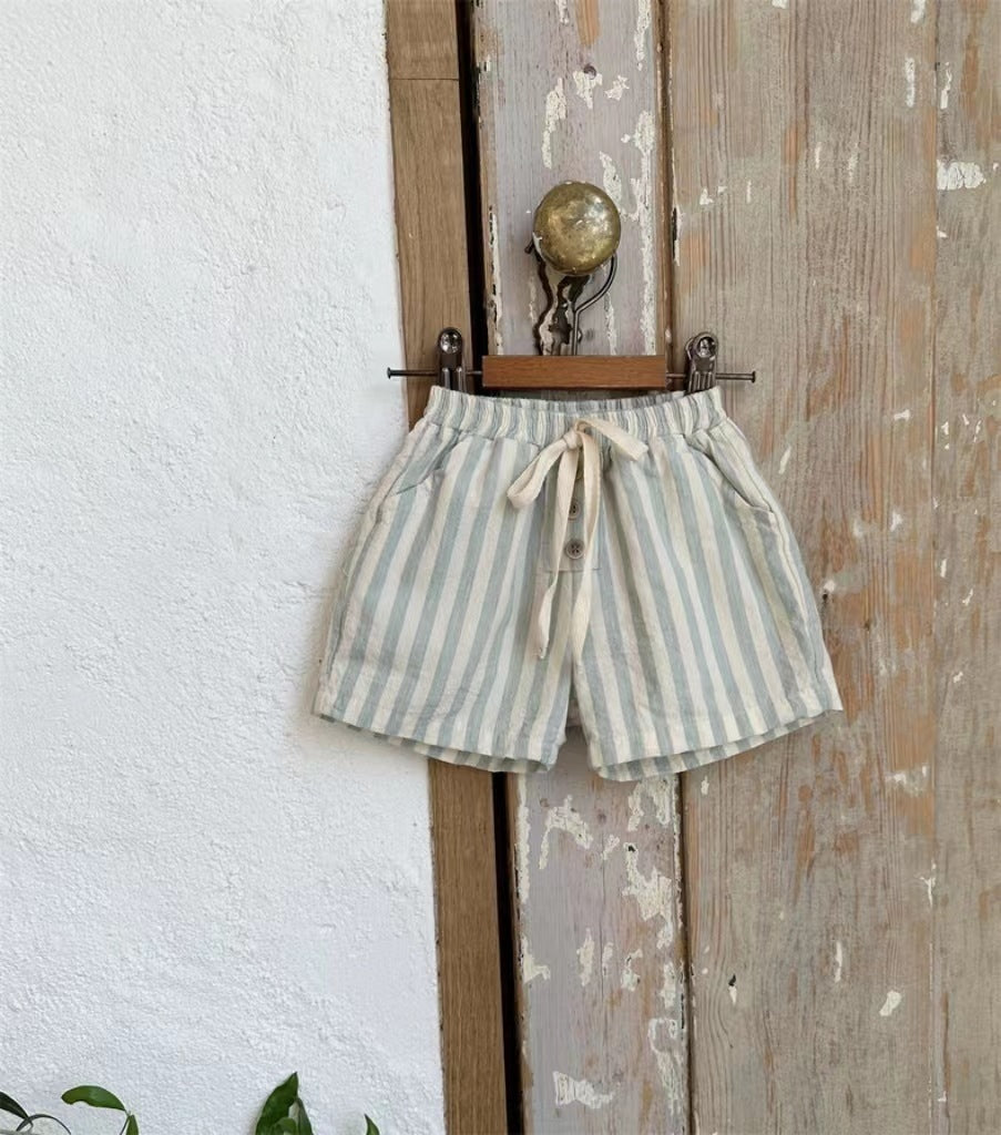 Baby Thin Cotton Vertical Stripes Korean Casual Shorts - Cindi Book