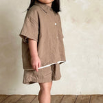 Boys And Girls Lapel Short Sleeve Top Shorts Casual Two-piece Suit - Cindi Book