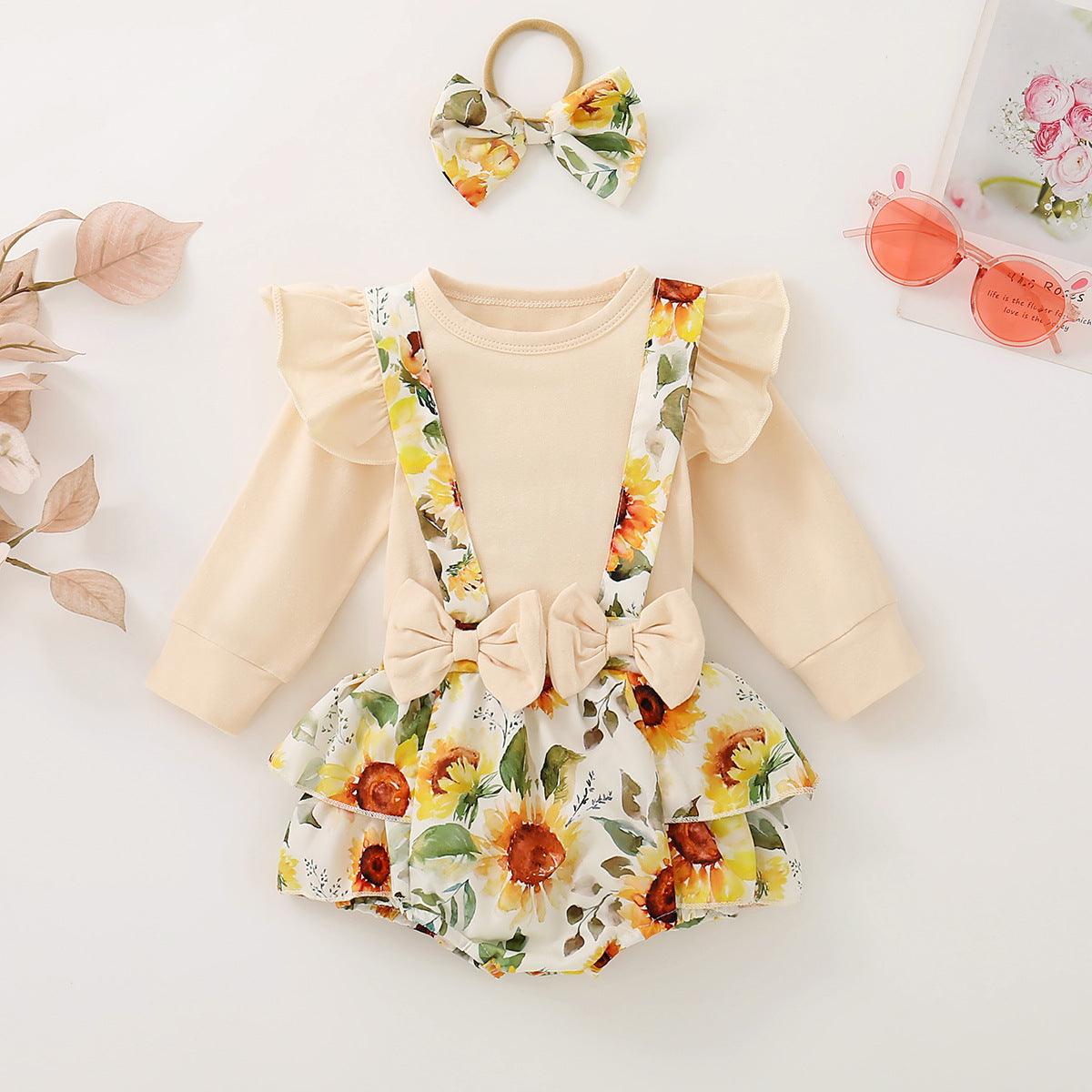 Infant Baby Girl Shoulder Strap Princess Dress Multi-color Long-sleeved Triangle Romper - Cindi Book