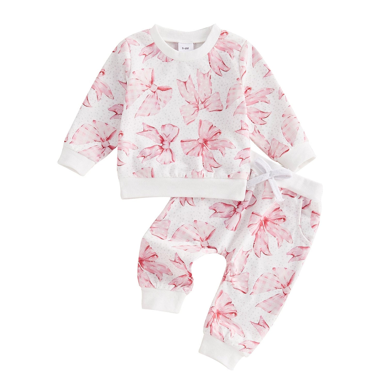 Bow Print Long Sleeve Trousers Sweater Set