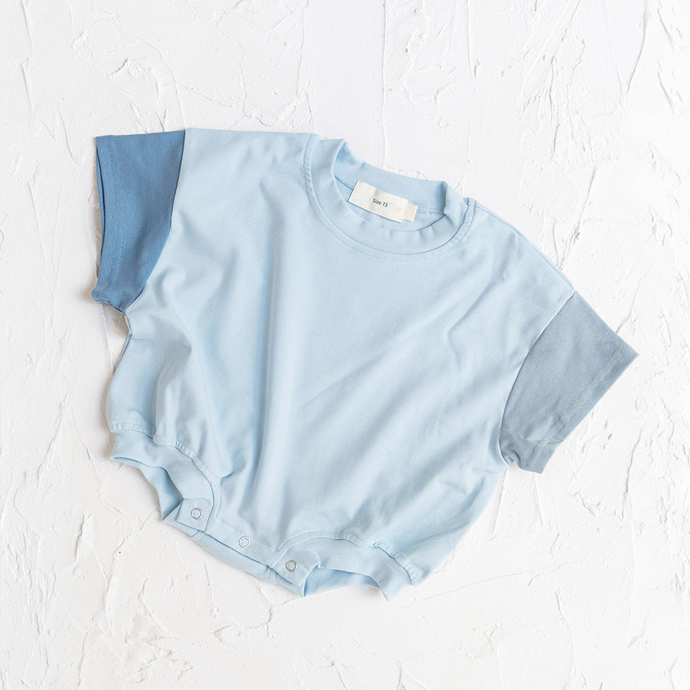 Baby Boy Solid Color Stitching Triangle Short-sleeved Jumpsuit - Cindi Book