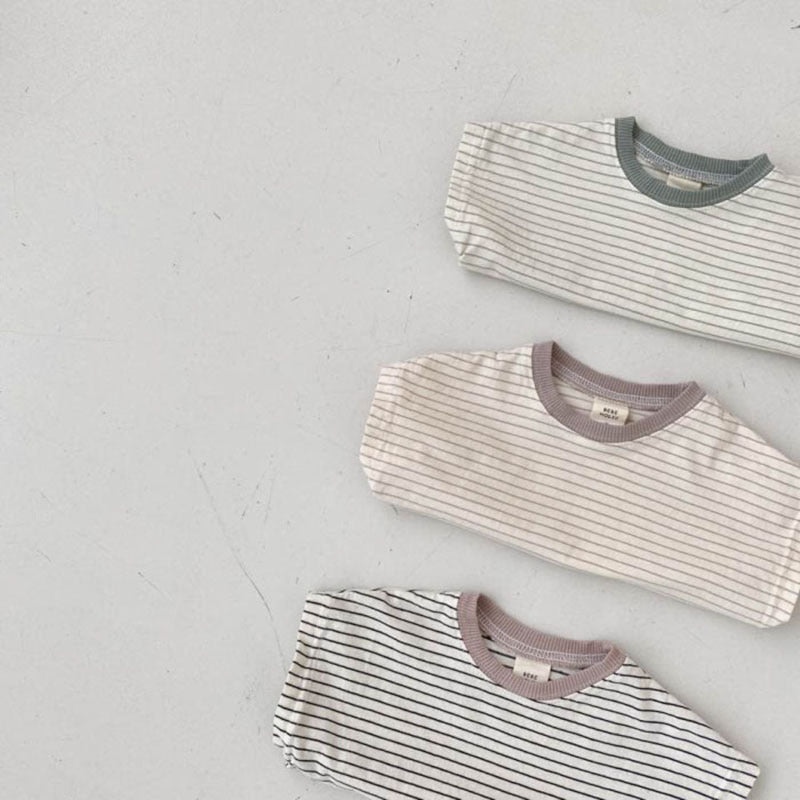 Korean Style Baby Casual Striped Short-sleeved T-shirt - Cindi Book