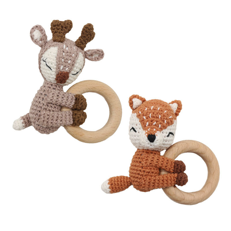 Handmade Crochet Fox Elk Rattle Toy Baby Molar Teether - Cindi Book
