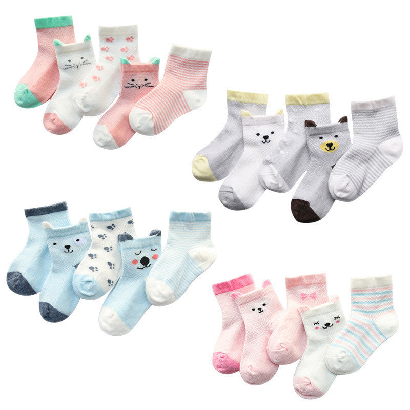 Children's Socks Pack of 5 Colors Breathable Summer Cotton Socks for Boys and Girls - Cindi Book