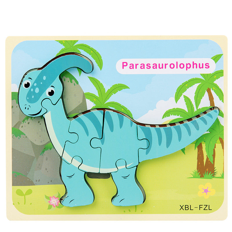 Baby Wooden Cartoon Dinosaur 3D Puzzle Jigsaw for Kids Montessori Early Learning Educational Puzzle Toys - Cindi Book