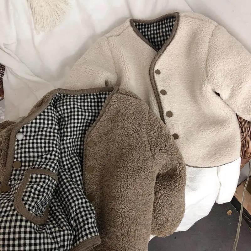 Children's Thickened Warm Coat With Checkered Wool On Both Sides - Cindi Book
