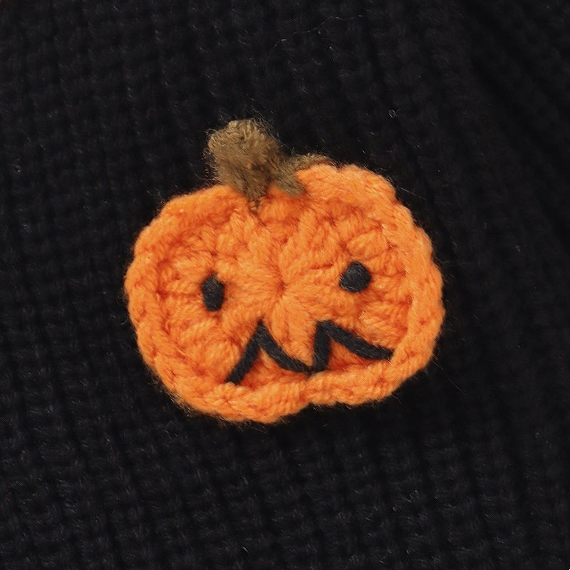Baby Halloween Three-dimensional Pumpkin Pattern Knitted Long-sleeved V-neck Cardigan - Cindi Book