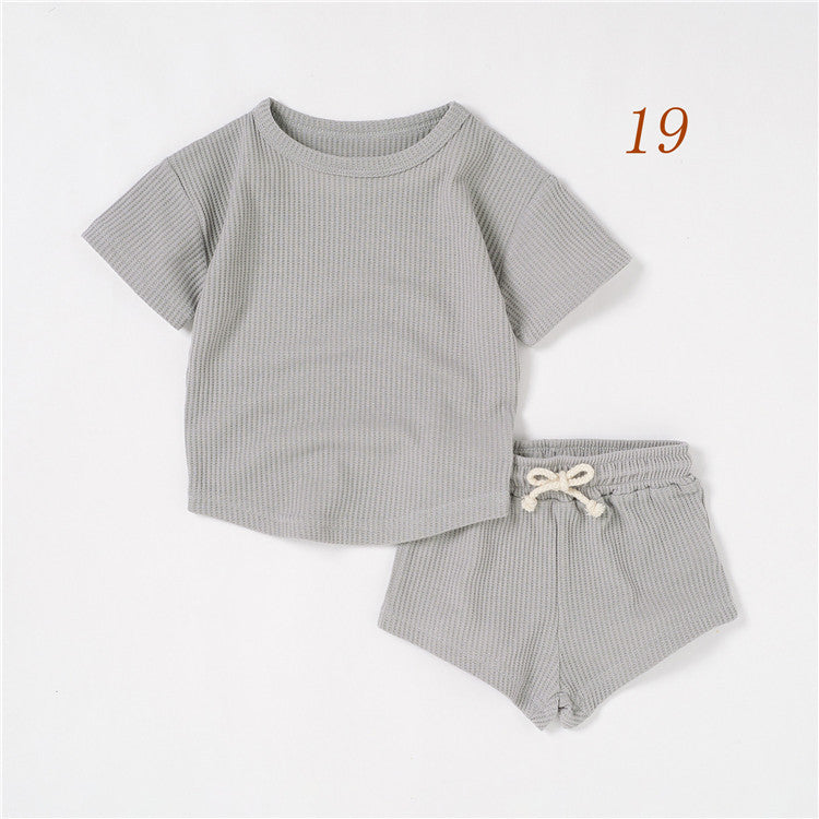 Children's Short-sleeved Suit Solid Color Baby Short Sleeve Two-piece Suit - Cindi Book