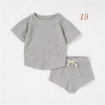 Children's Short-sleeved Suit Solid Color Baby Short Sleeve Two-piece Suit - Cindi Book