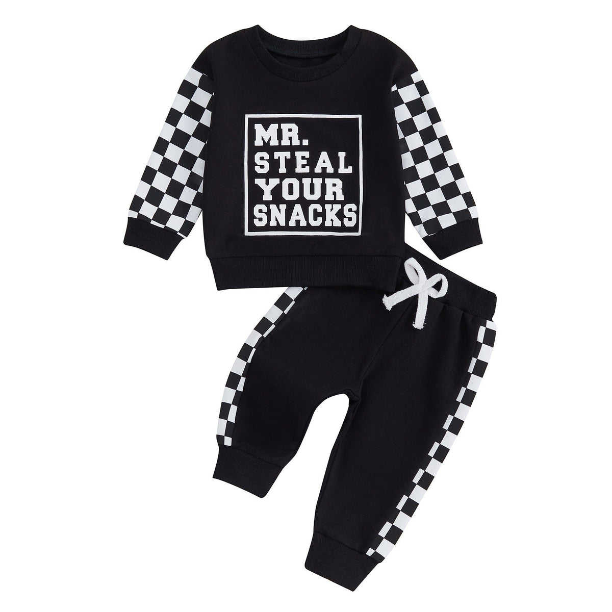 Casual Plaid Stitching Round Neck Letter Print Sweater Trousers Suit - Cindi Book